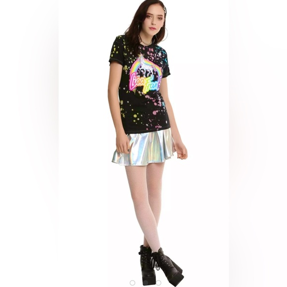 Lisa Frank Splatter Unicorn T-Shirt Lisa Frank tee top neon rainbow black tee - Picture 1 of 7
